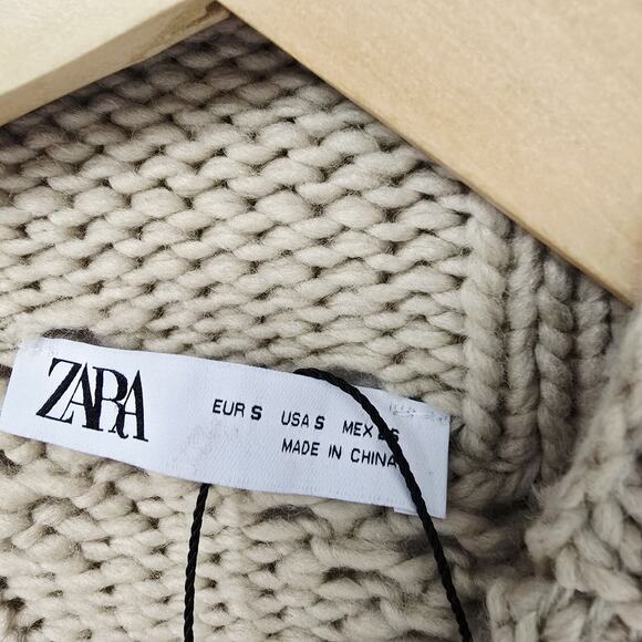 Zara Sweater Pullover Small Womens Chinky Open Knit Split Cuff Cable Knit Boho - Picture 7 of 11